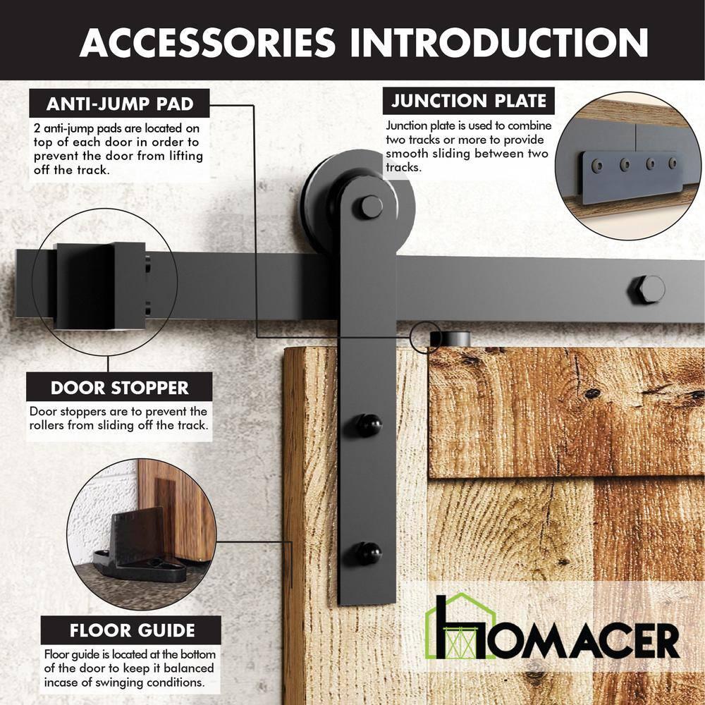 Homacer Black Rustic Sliding Barn Door Hardware Kit, for Two/Double Doors, 4ft Long Flat Track, Straight Design Roller, Heavy Duty, for Interior & Exterior Use