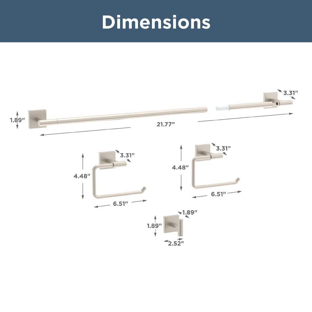 Franklin Brass Nash 4-Piece Bath Hardware Set 18" Towel Bar w/ Extender Toilet Paper Holder Towel Holder Towel Hook NASH64-BN