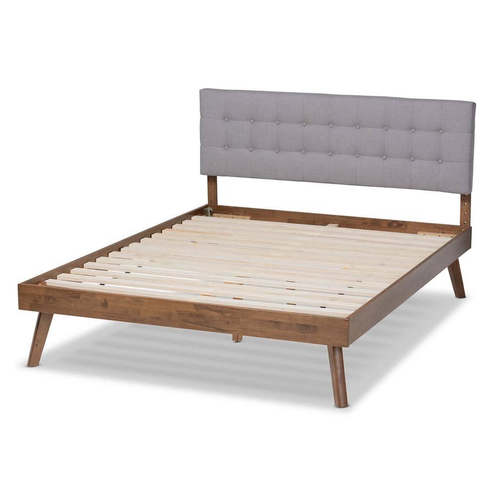 Queen Devan Fabric Upholstered Platform Bed with Headboard - Baxton Studio: Mid-Century Modern Style