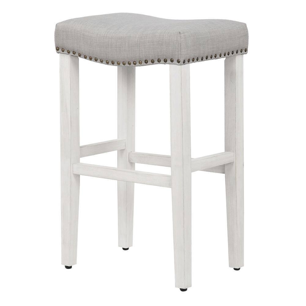Polytrends Jameson Upholstered Polyester 29" Bar Stool with White Legs - (Set of 2) Antique White/Gray