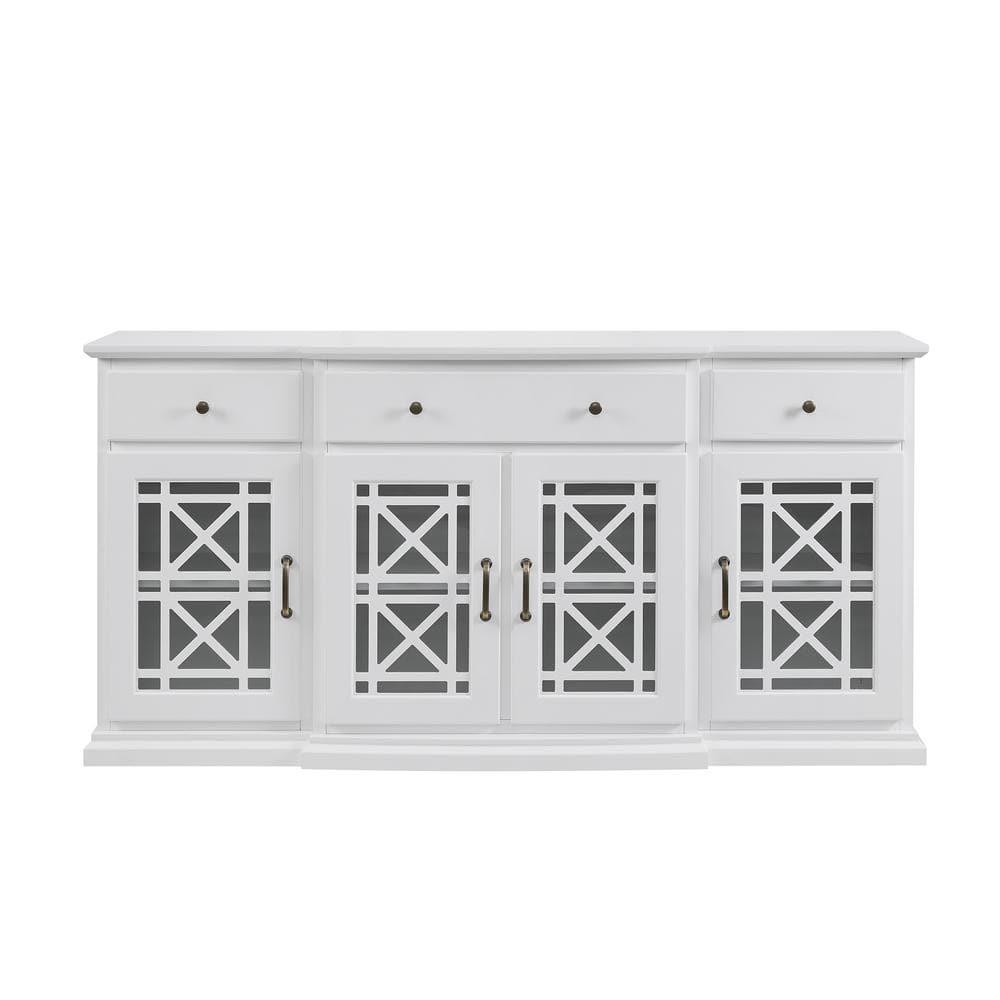 Walker Edison Traditional Fretwork TV Stand, White