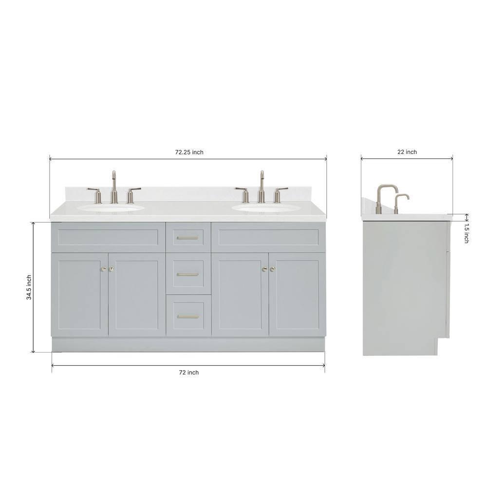 Ariel F072dcqovo Hamlet 72" Free Standing Double Basin Vanity Set - Grey