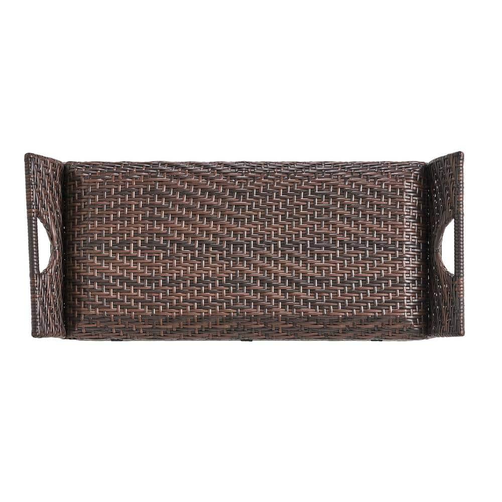 Wing Wicker Patio Storage Bench - Multi Brown - Christopher Knight Home: Iron Frame, Water & UV Resistant, Seats 2