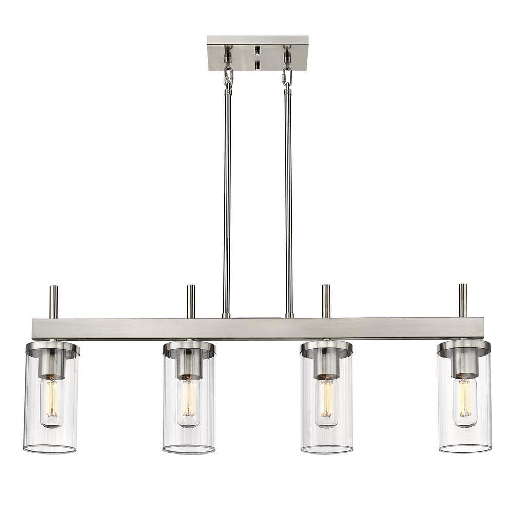 Golden Lighting Winslett 4-Light Linear Pendant in Pewter with Ribbed Clear Glass