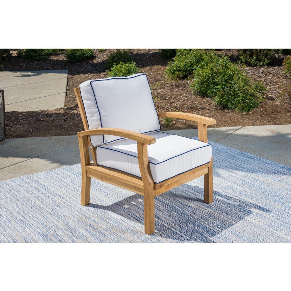 Jakarta Teak 5 Piece Sofa Set with Sofa, 2 Club Chairs, Coffee Table and Side Table, Canvas Cushions