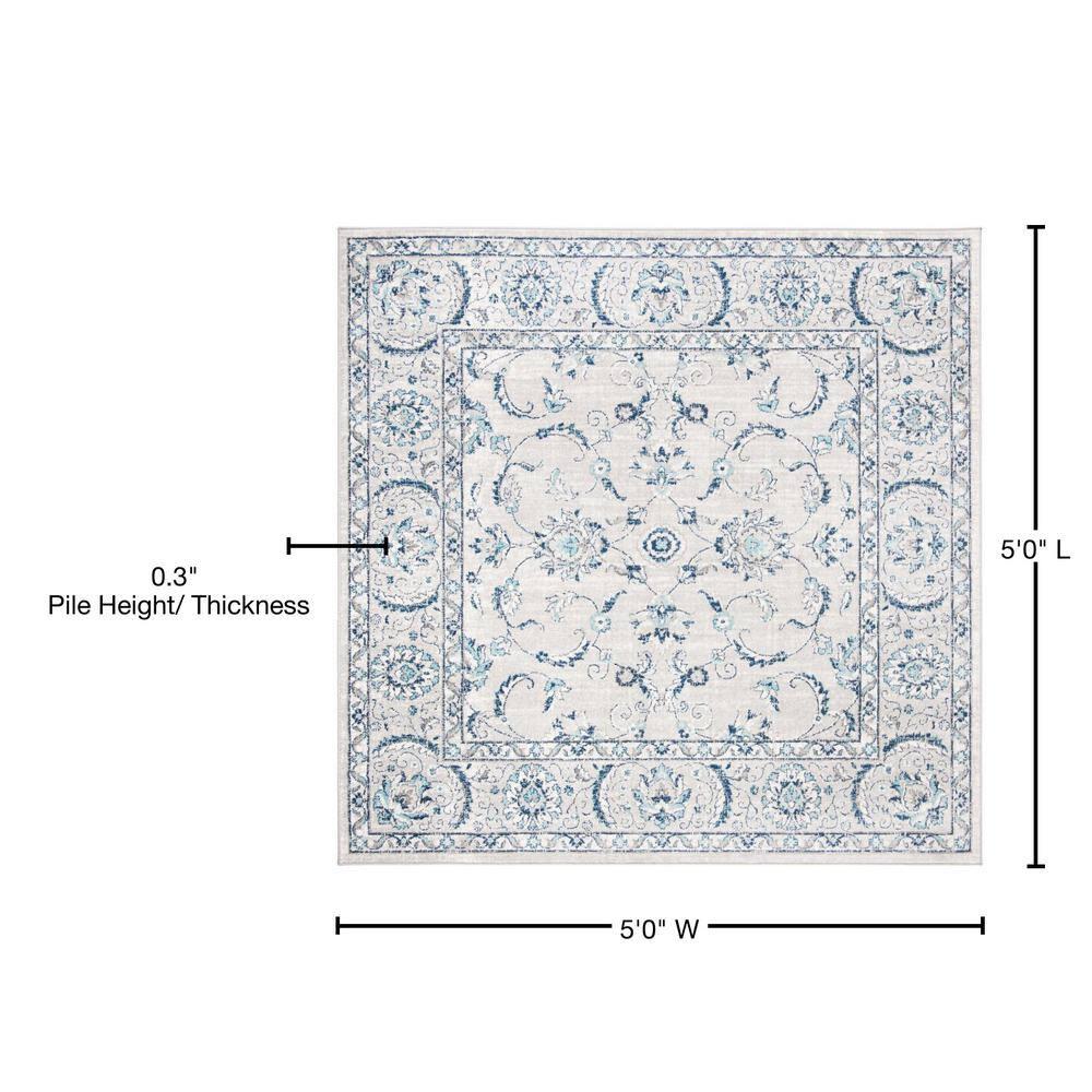 Brentwood BNT854 Power Loomed Indoor Area Rug - Light Grey/Blue - 5'x5' - Safavieh