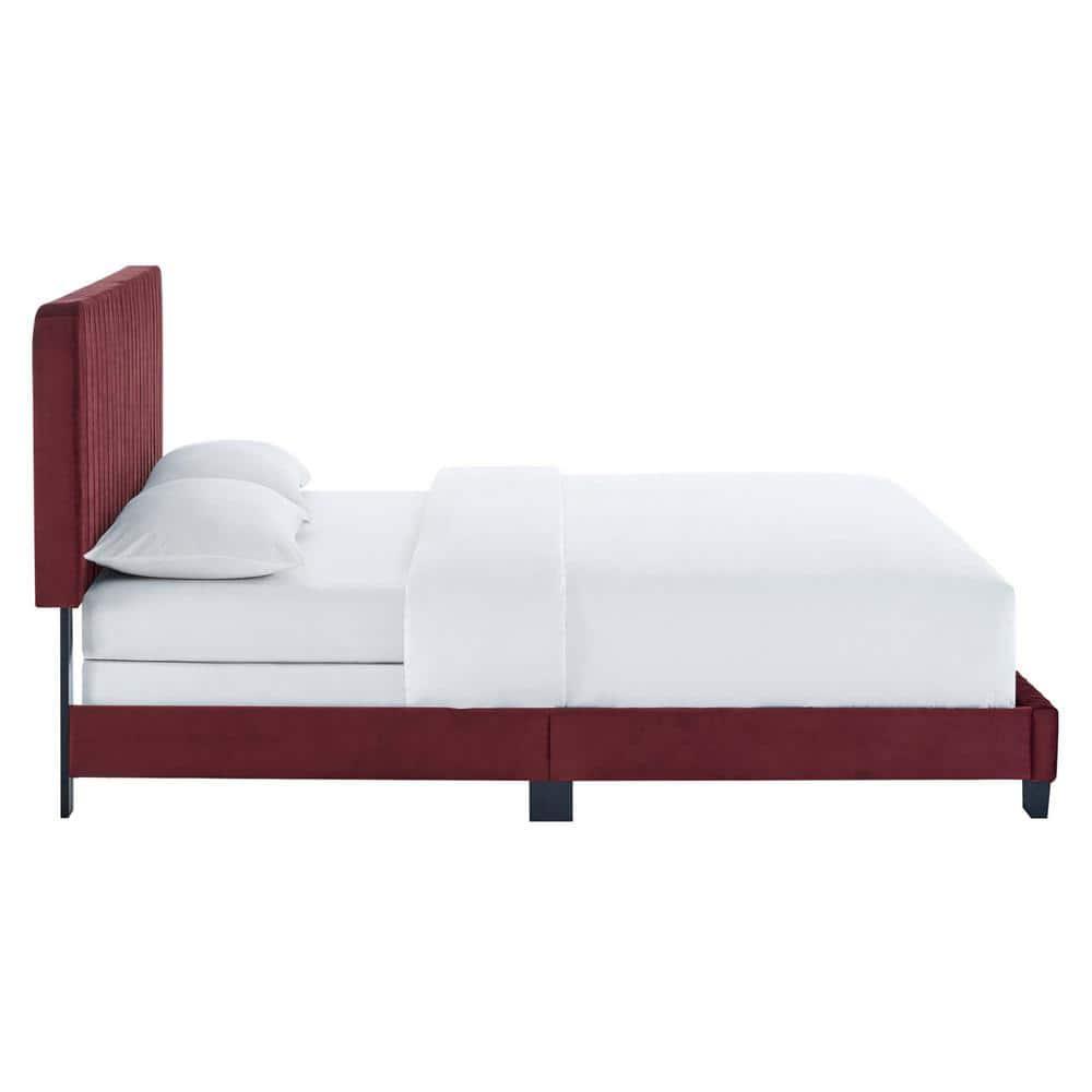 Modway Celine Channel Tufted Performance Velvet Twin Bed in Maroon Red