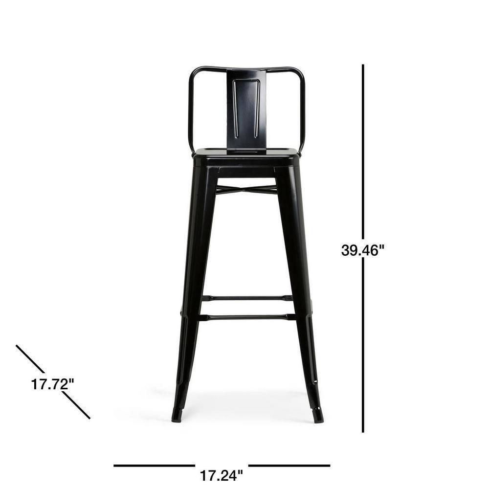 Simpli Home Rayne Metal Industrial Stool with Curved Back, Cross-Brace, and Footrest