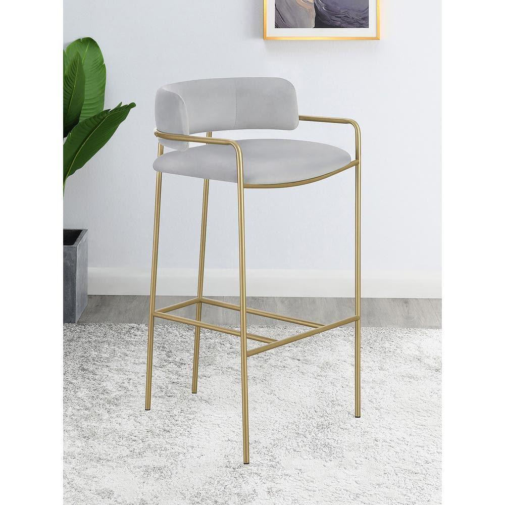 Coaster Comstock Velvet Upholstered Low Back Stool Gray and Gold