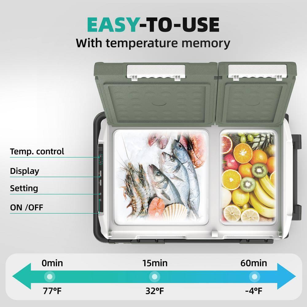 ALPICOOL 12V/24V/220V Portable Car Fridge, 42 Qt Dual Zones Large Capacity Freezer or Cooler for Freezing Food or Drink, Robust Wheels & Retractable Handle Portable Car Refrigerator for Easy Moving, Smart & User Friendly Design for Long-Trip, Camping, Picnic