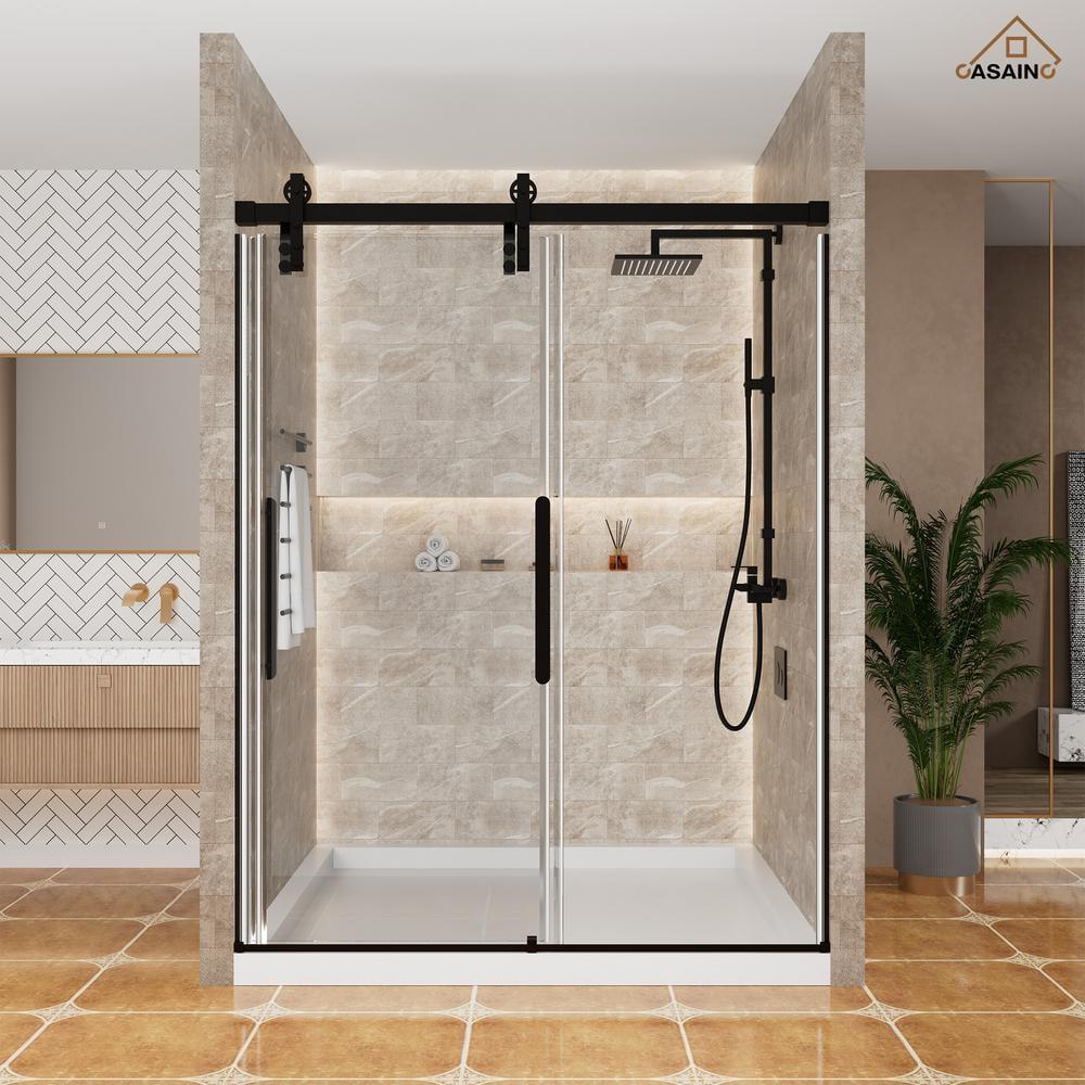 60" W x 76" H Frameless Shower Door Double Sliding 10MM Tempered Glass 304 Stainless Steel Hardware