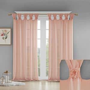 Madison Park Rosette Floral Embellished Cuff Tab Top Solid Single Curtain Panel