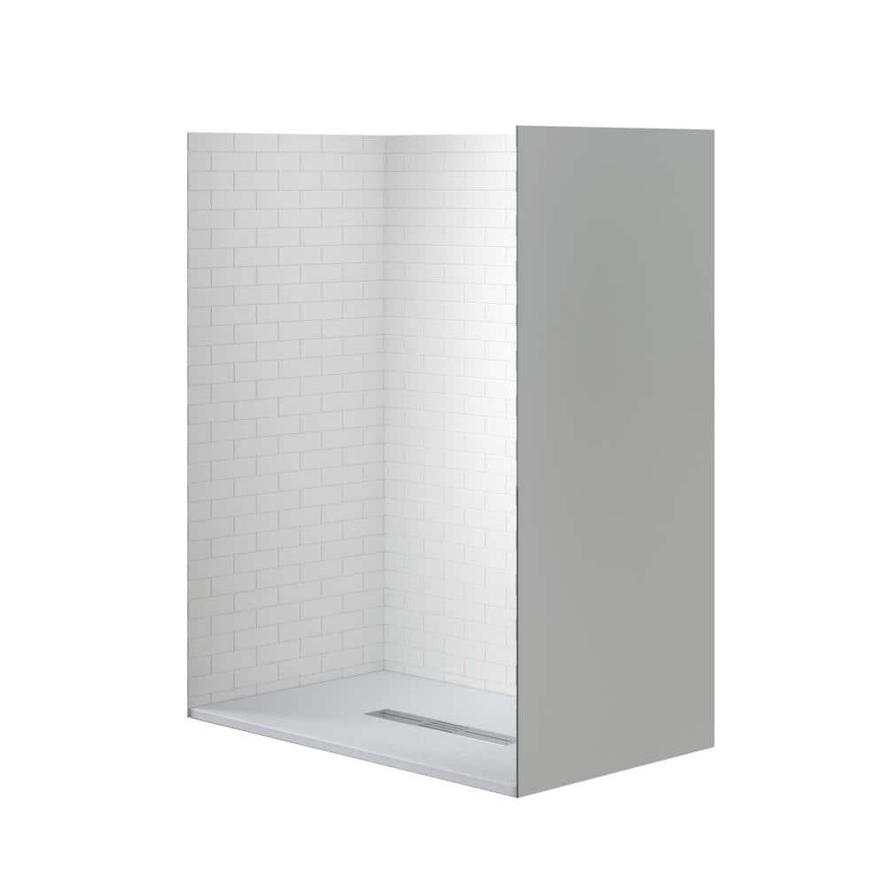 60 in. L x 36 in. W x 75 in. H 4-Pieces Alcove Shower Kit with Glue Up Shower Wall and Shower Pan in White/White-BN