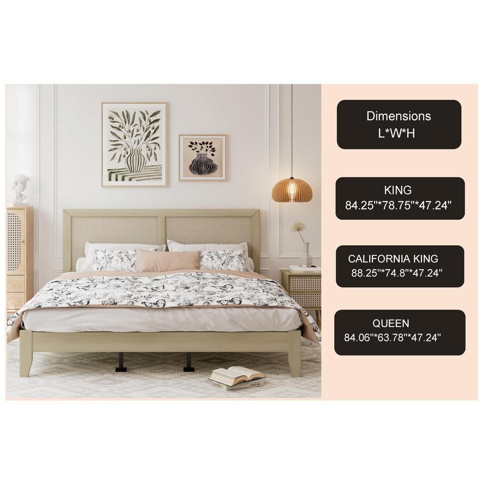 Christopher Knight Home Eudoca Rubber Wood Platform Bed with Rattan Woven Headboard, Natural, King