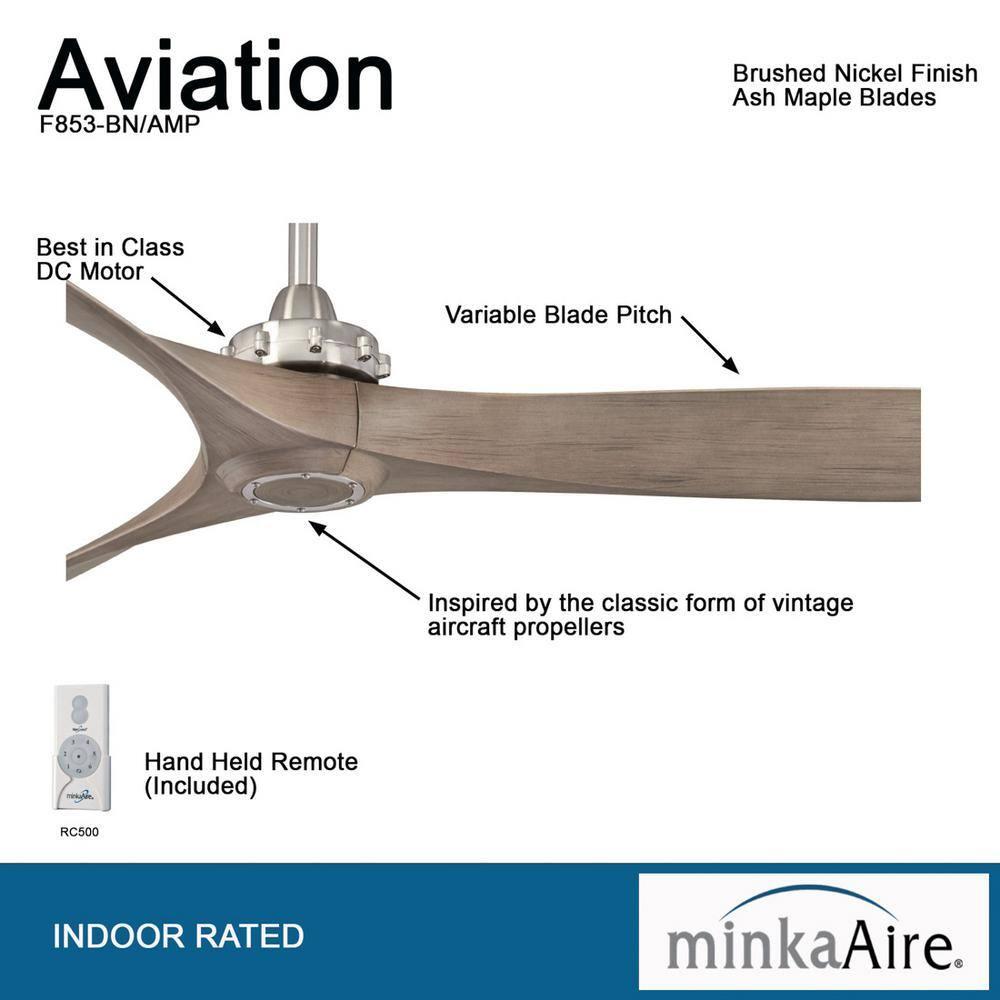 60" Minka Aire Modern Farmhouse Indoor Ceiling Fan with Remote Control Brushed Nickel for Living Room Kitchen Bedroom Family Home