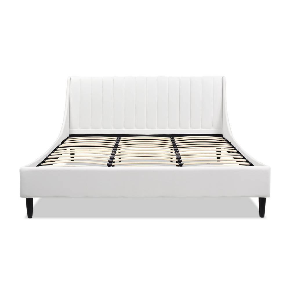 Aspen Vertical Tufted Headboard Platform Bed Set King Cloud White Velvet