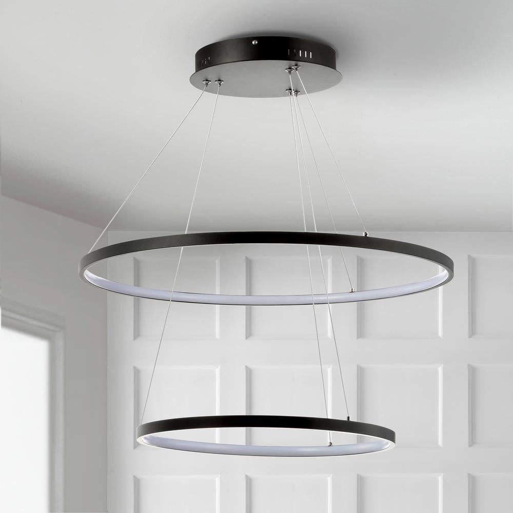 Brice 24" Round Integrated LED Metal Pendant, Matte Black
