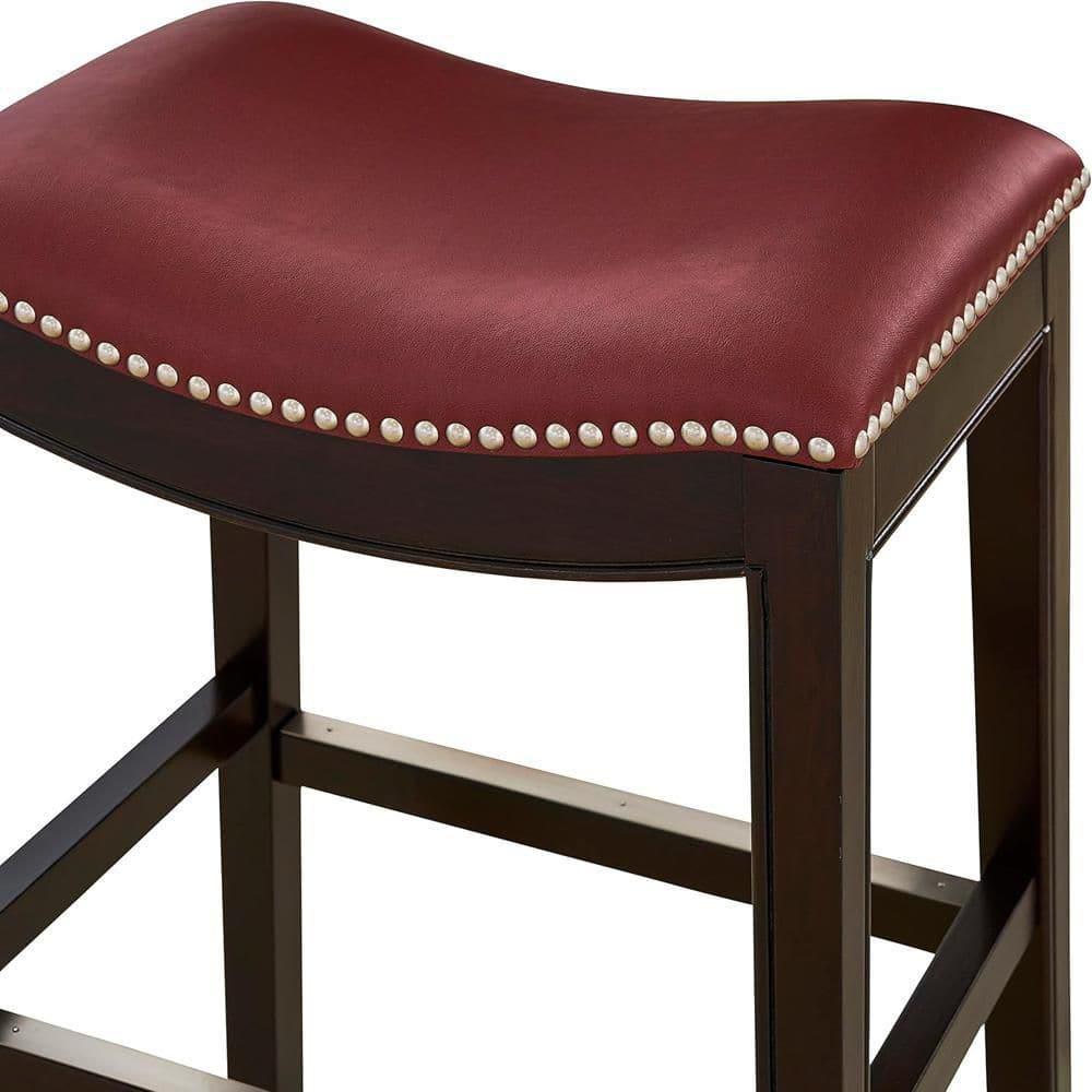 New Ridge Home Goods Julian 30" Faux Leather and Wood Barstool in Red/Espresso