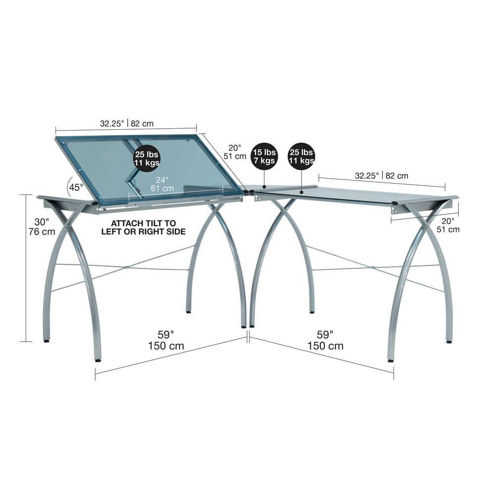 Inbox Zero Courson L-Shaped Glass Top Metal Base Drafting Table