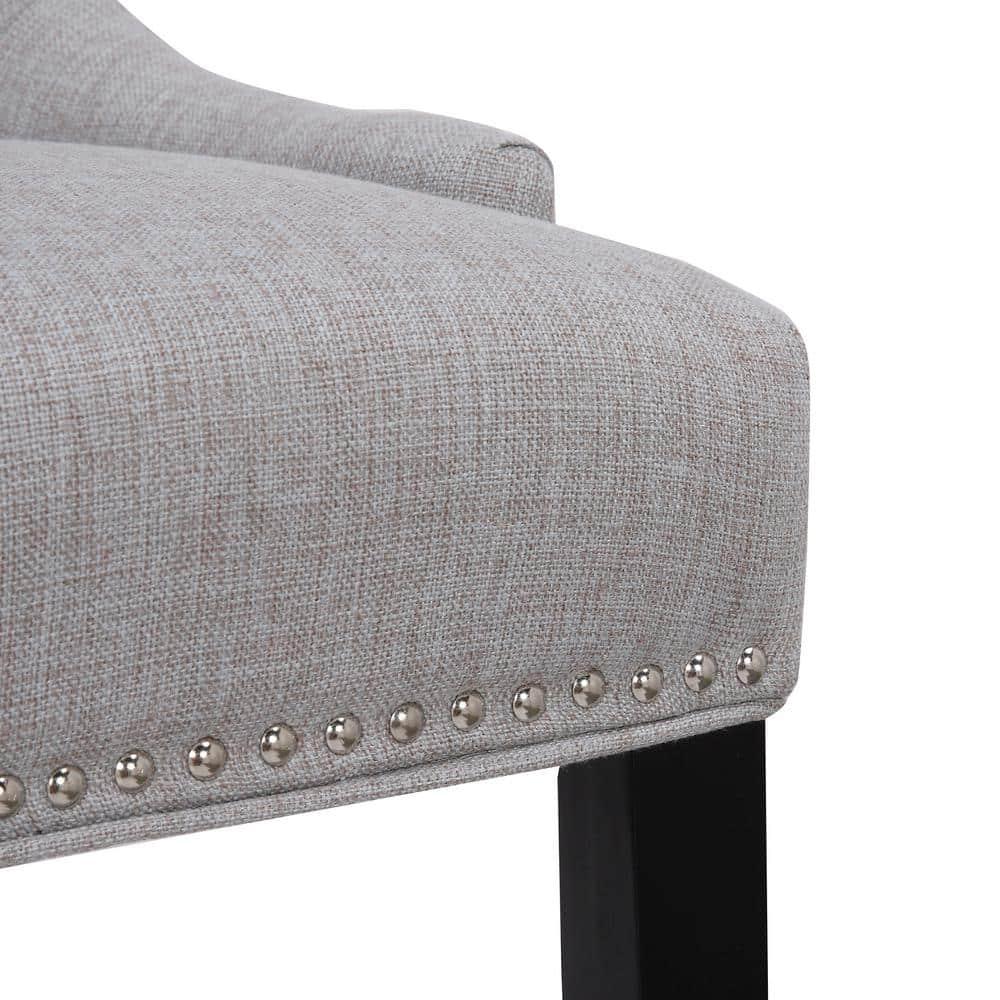 Polytrends Grandview Tufted Upholstered Linen Fabric Dining Chair Sloped Arm Grey Rubberwood, Acacia Nailheads, Tufted Modern & Contemporary, Rustic,