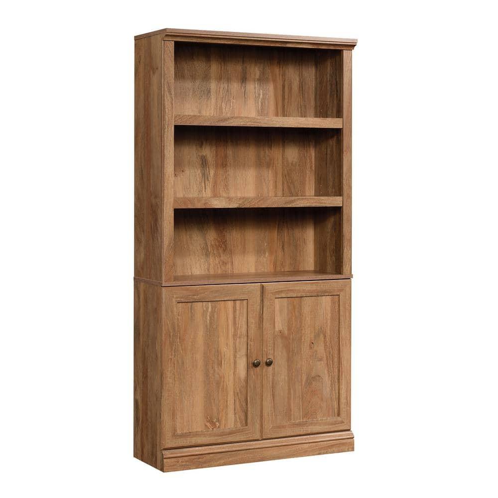 70" 5 Shelf Bookcase with Doors Yellow - Sauder: Sindoori Mango, Vertical Storage