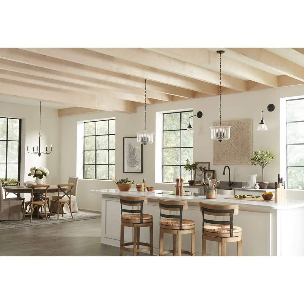 Progress Lighting Winslett 3-Light Semi-Flush Mount, Matte Black, Seeded Glass Shade