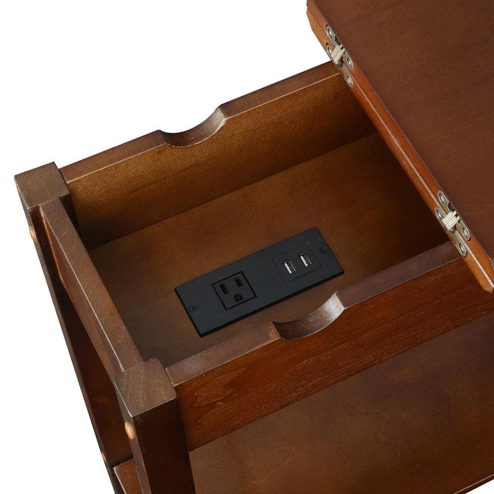 Convenience Concepts American Heritage Flip Top End Table with Charging Station and Shelf, Espresso