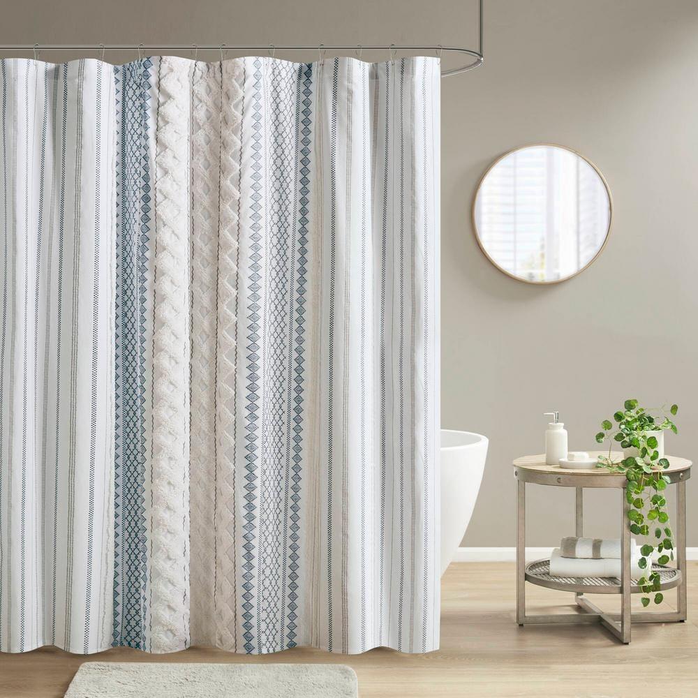 INK+IVY Imani 100% Cotton Printed Shower Curtain with Chenille