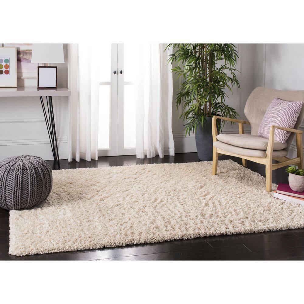 SAFAVIEH Fontana Jamie Solid Shag Area Rug, Creme, 4' x 6'