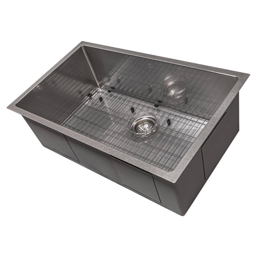 ZLINE 30 in. Meribel Undermount Single Bowl Satin Stainless Steel Kitchen Sink with Bottom Grid (SRS-30S)