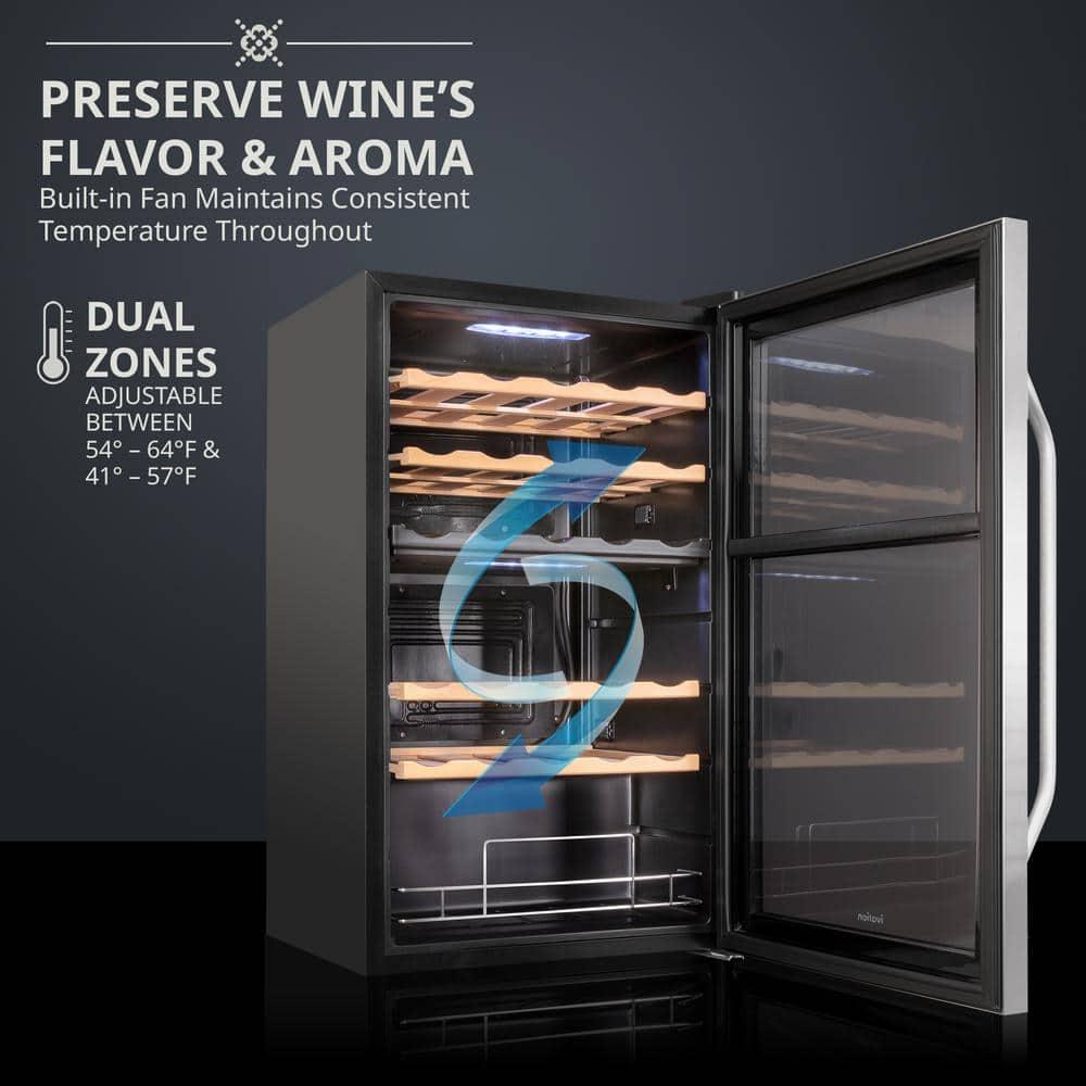 Ivation 33-Bottle Dual Zone Compressor Freestanding Wine Cooler Refrigerator - Stainless Steel