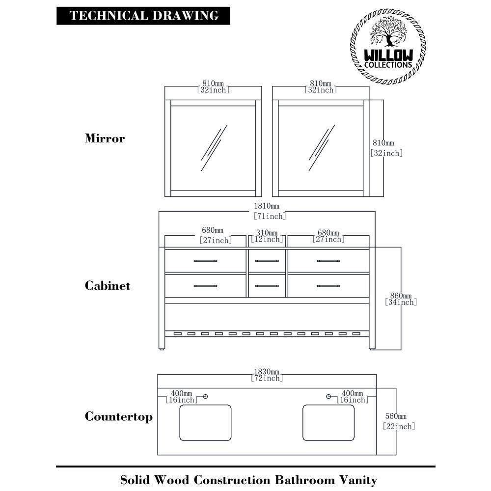 Willow Collections Parker 72'' Double Bathroom Vanity with Top