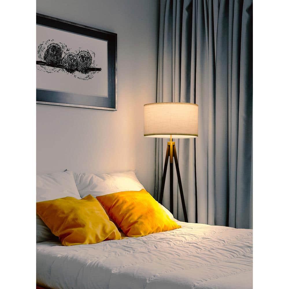 Brightech Levi 61 in. Mid Century Modern Tripod Floor Lamp with Fabric Drum Shade and Gold Finish - LED Bulb Included