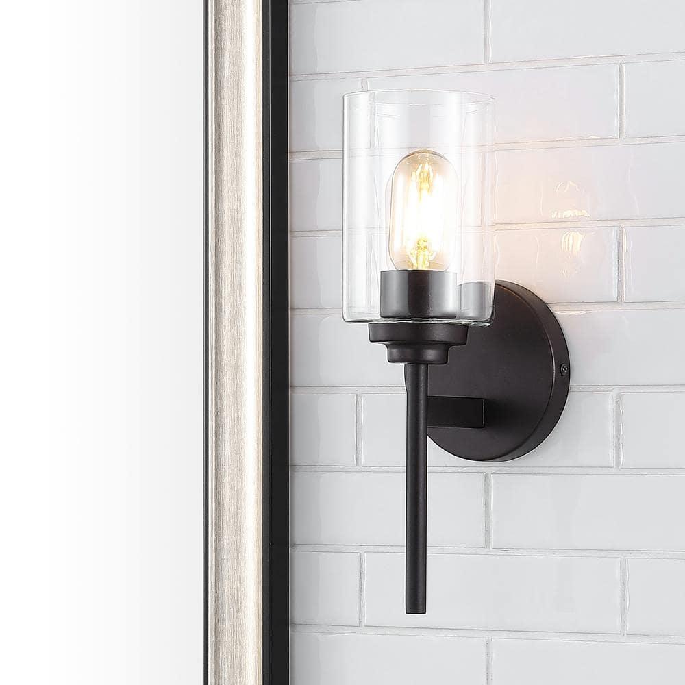 JONATHAN Y Juno 13" 1-Light Farmhouse Industrial Iron Cylinder LED Sconce, Oil Rubbed Bronze/Clear
