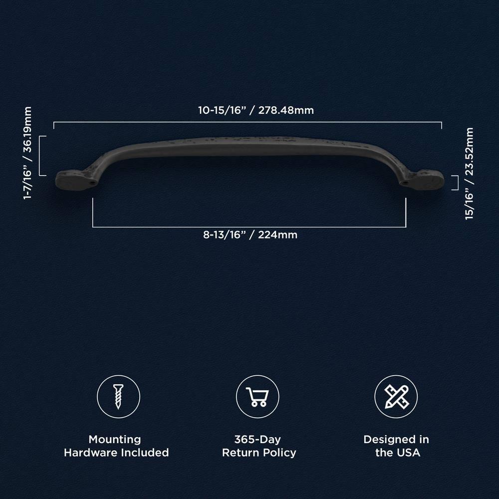 Hickory Hardware 1 Pack Solid Core Kitchen Cabinet Pulls, Luxury Cabinet Handles, Hardware for Doors & Dresser Drawers, 8-13/16 Inch (224mm) Hole Center, Black Iron, Refined Rustic Collection
