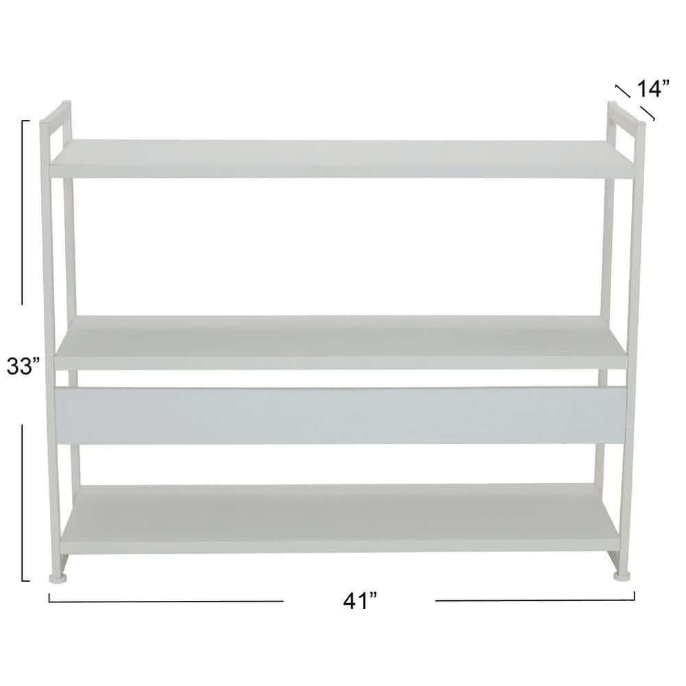 Household Essentials Jamestown Wide 3 Shelf Open Storage Bookshelf Scandinavian White and White Metal