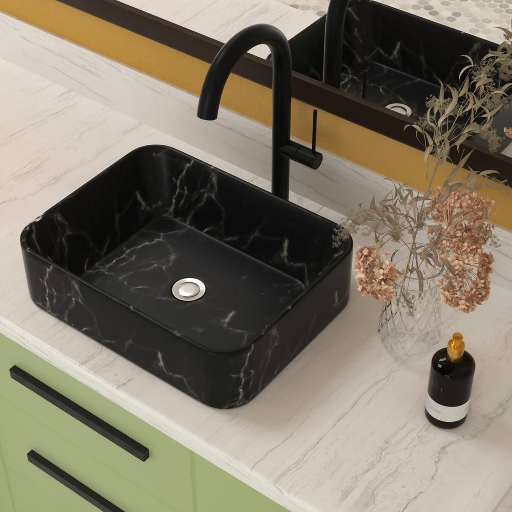 COUOKO COUOKO 19''L x 15"W Black Marble Ceramic Rectangular Vessel Bathroom Sink C-VSF1915-M