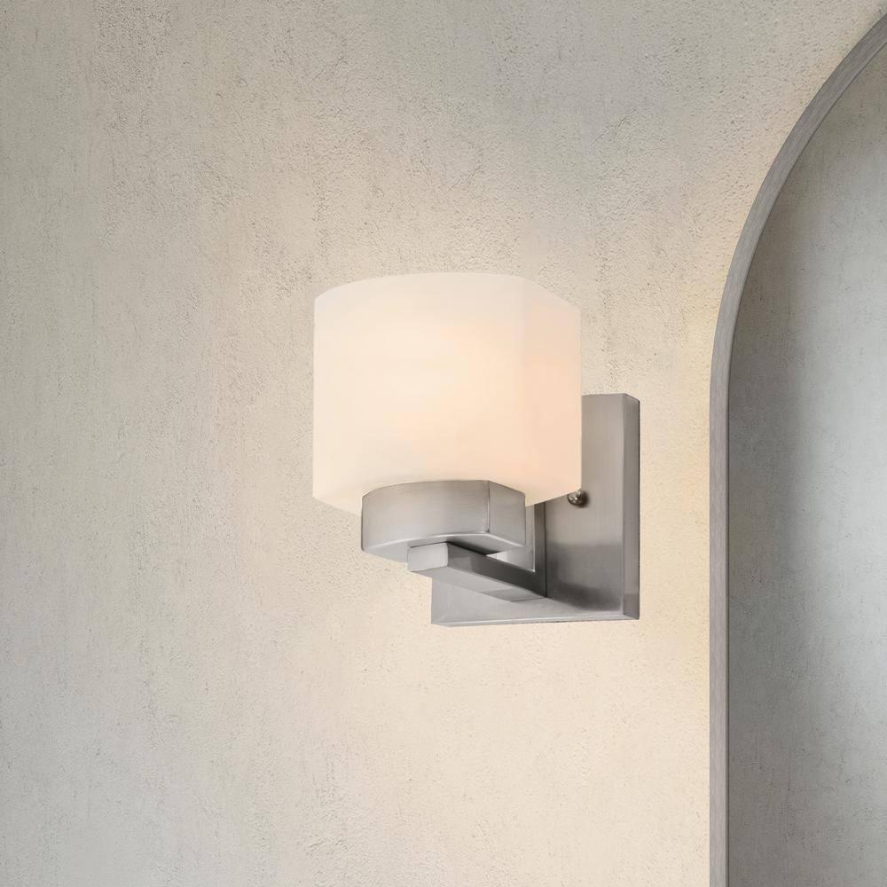 Design House Dove Creek Dimmable Wall Light Sconce with Frosted Glass, Satin Nickel