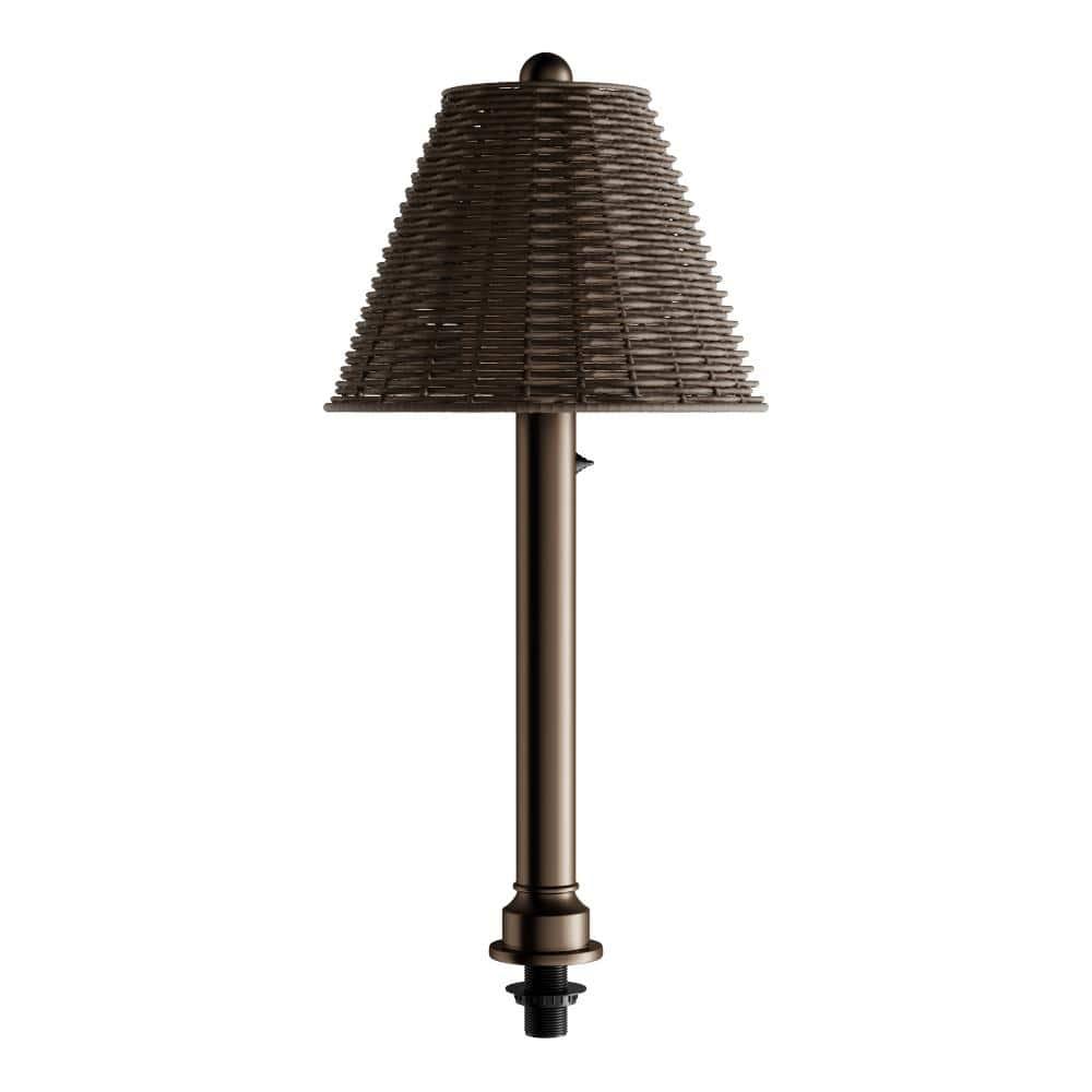 Umbrella Table Lamp 26784 with 2" mocha cream wicker and bronze tube body, straw linen shade fabric-Color:Walnut and Bronze