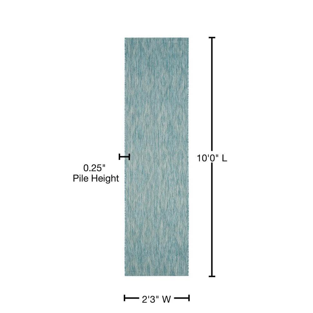SAFAVIEH Courtyard Teodor Geometric Diamonds Indoor/Outdoor Runner, 2'3" x 10', Aqua