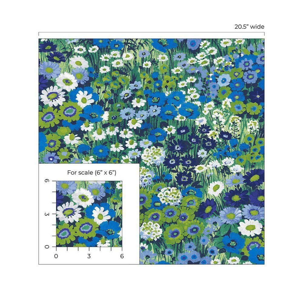 Bright Blue and Sap Green Floral Peel and Stick Wallpaper