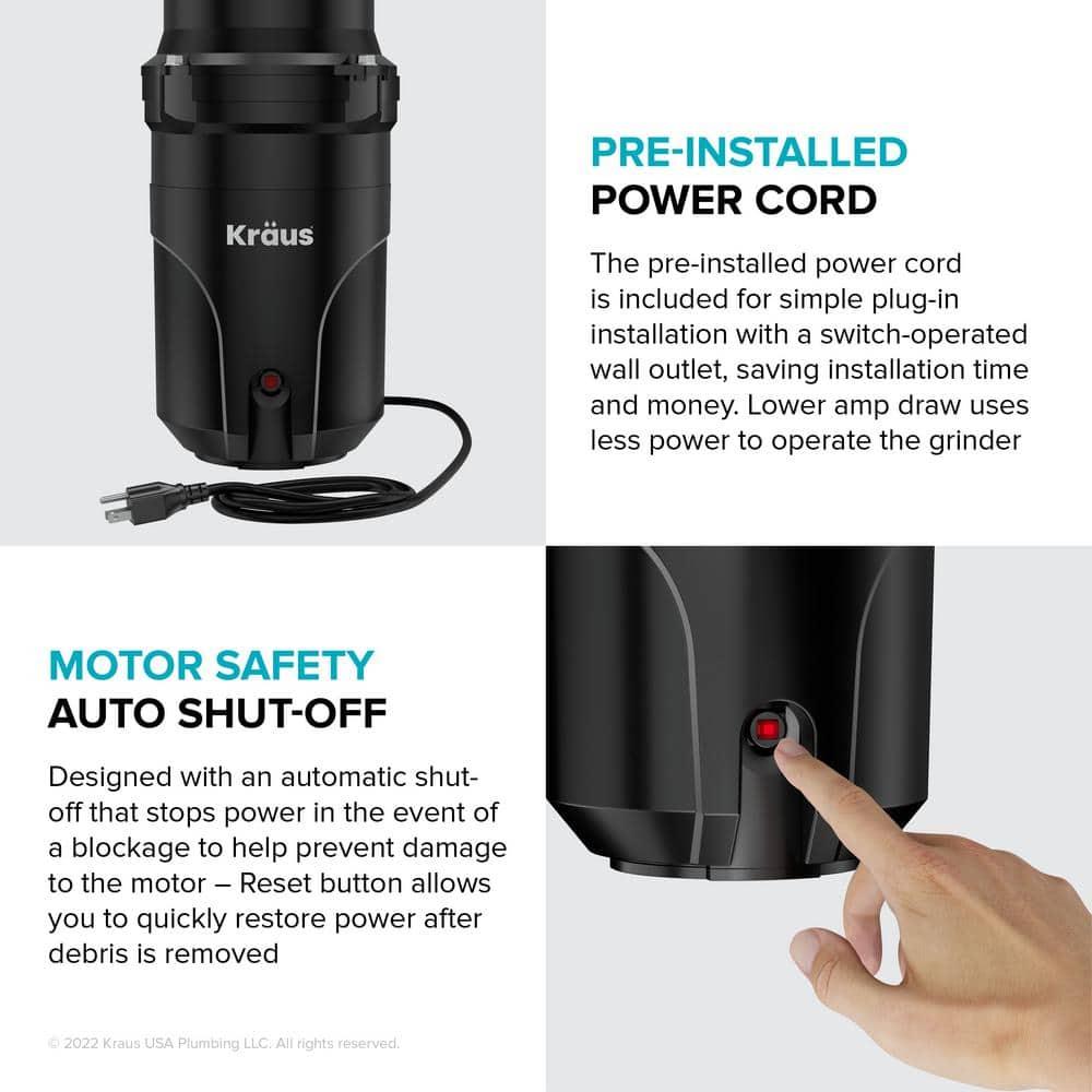 Kraus 1/3 HP WasteGuard High-Speed Ultra-Quiet Motor Garbage Disposal with Quick Connect Mount