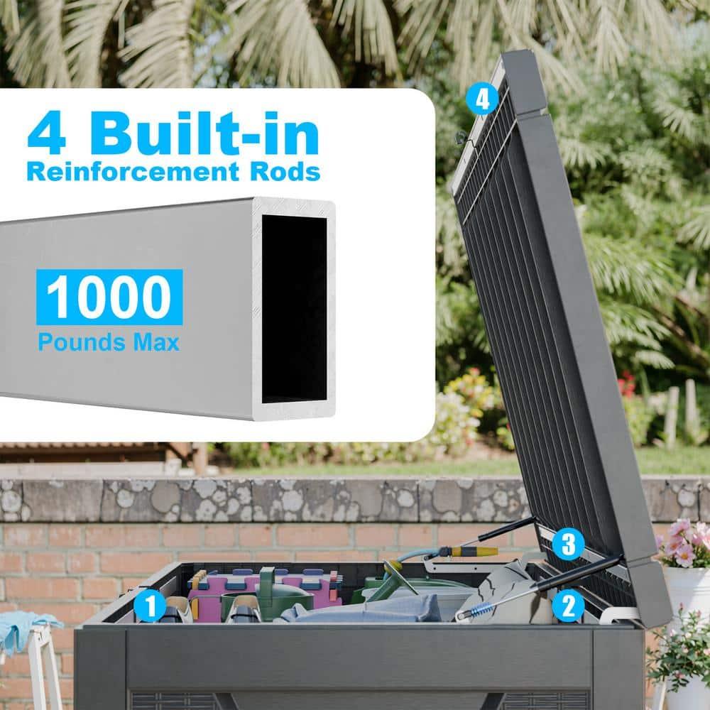 260 Gallon Resin Deck Box, Large Indoor and Outdoor Storage Box, Weatherproof and UV Resistant Outdoor Storage Box with Built-in Steel Beams for Patio Cushions, Pool Supplies