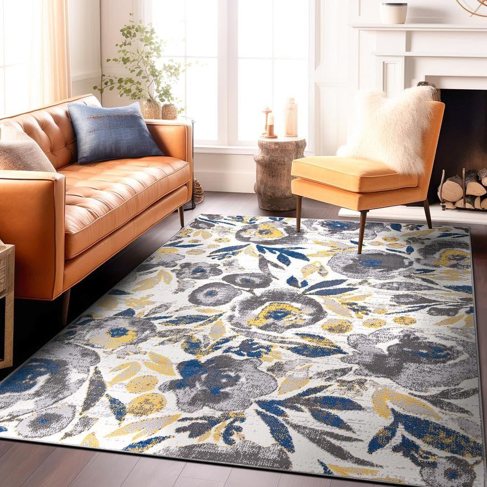 World Rug Gallery Vintage Modern Floral Indoor Area Rug - Cream 7'10" x 10'