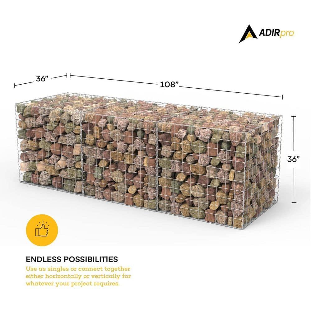 AdirPro Heavy Gauge Welded Gabion Basket, 3 Cubic Feet, 3 pack