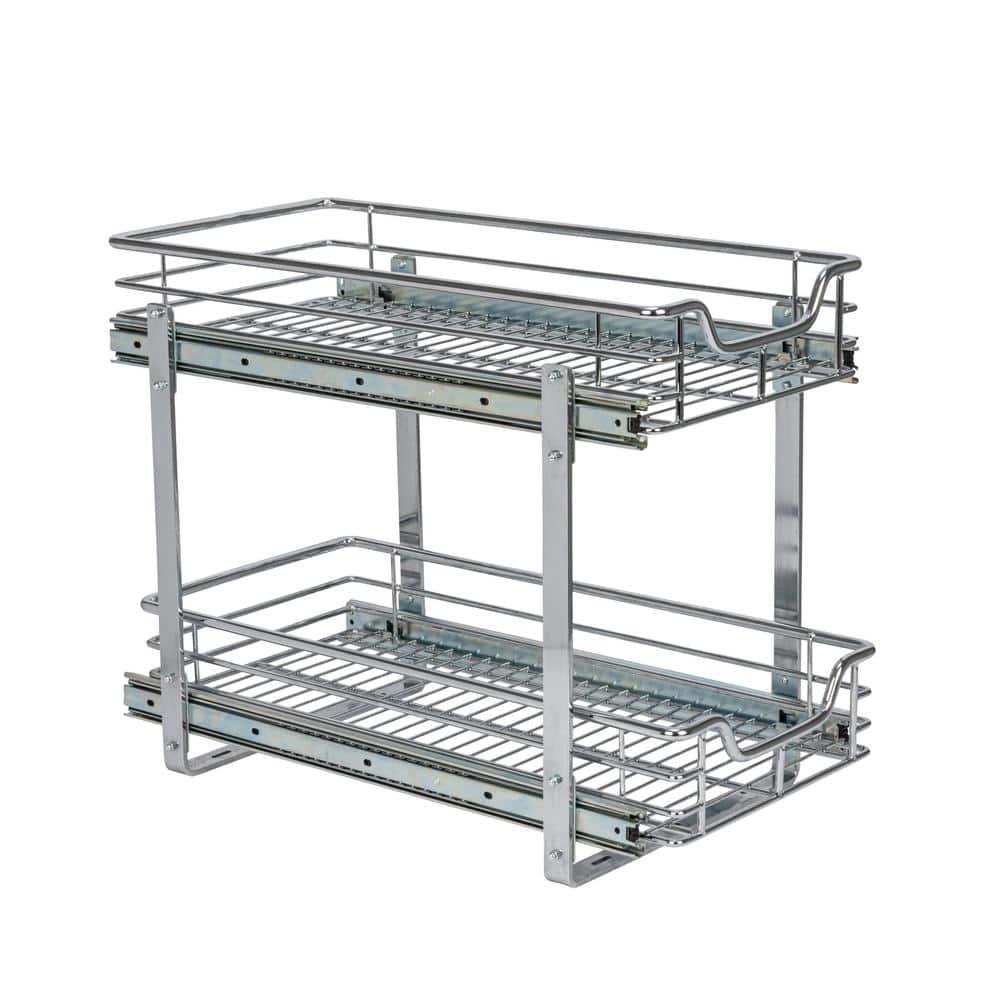 Household Essentials Glidez Multipurpose Chrome-Plated Steel Pull-Out/Slide-Out Storage Organizer for Under Cabinet Use - 2-Tier Design - Fits Standard Size Cabinet or Shelf, Chrome