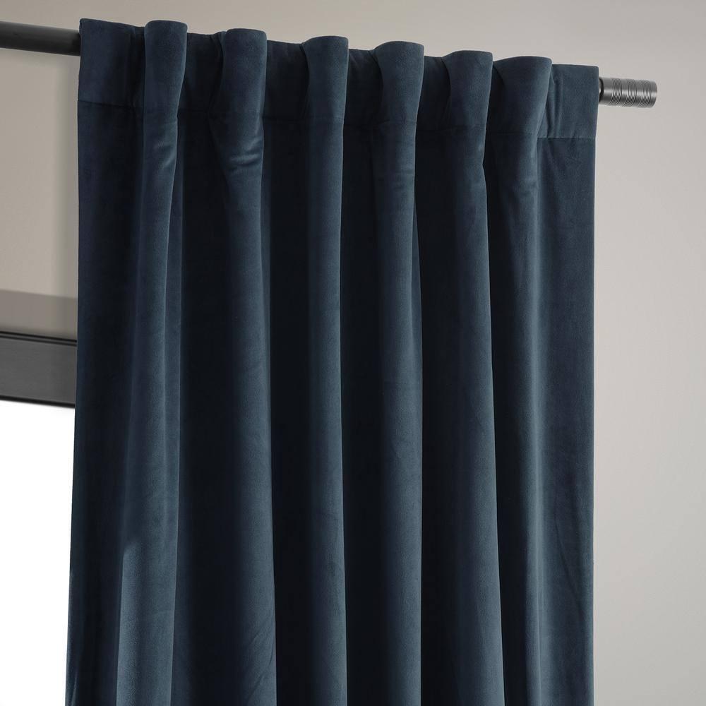 Half Price Drapes Signature Midnight Blue Velvet Blackout Curtains For Bedrooms (1 Panel), 50WX 84L