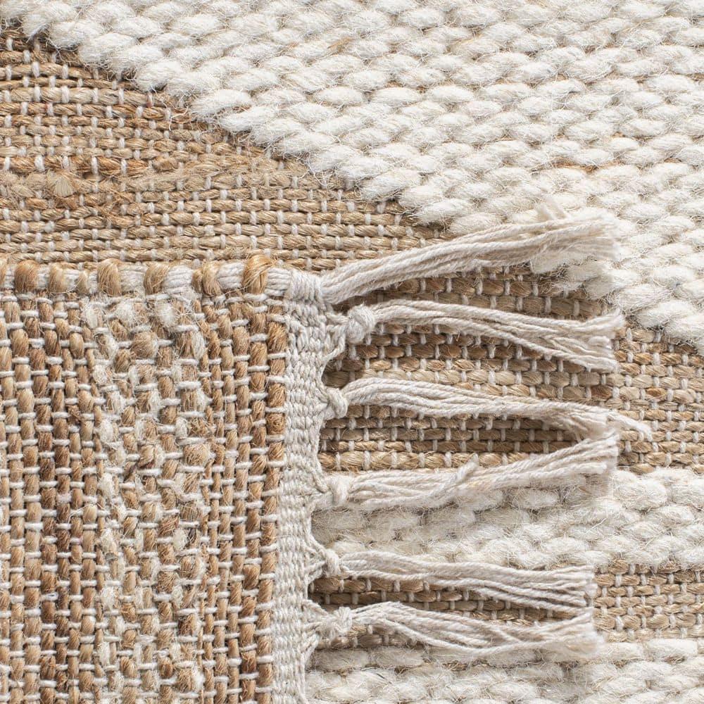 Kilim With Fringes KLM451 Hand Woven Area Rug - Natural/Ivory - 5'x8' - Safavieh