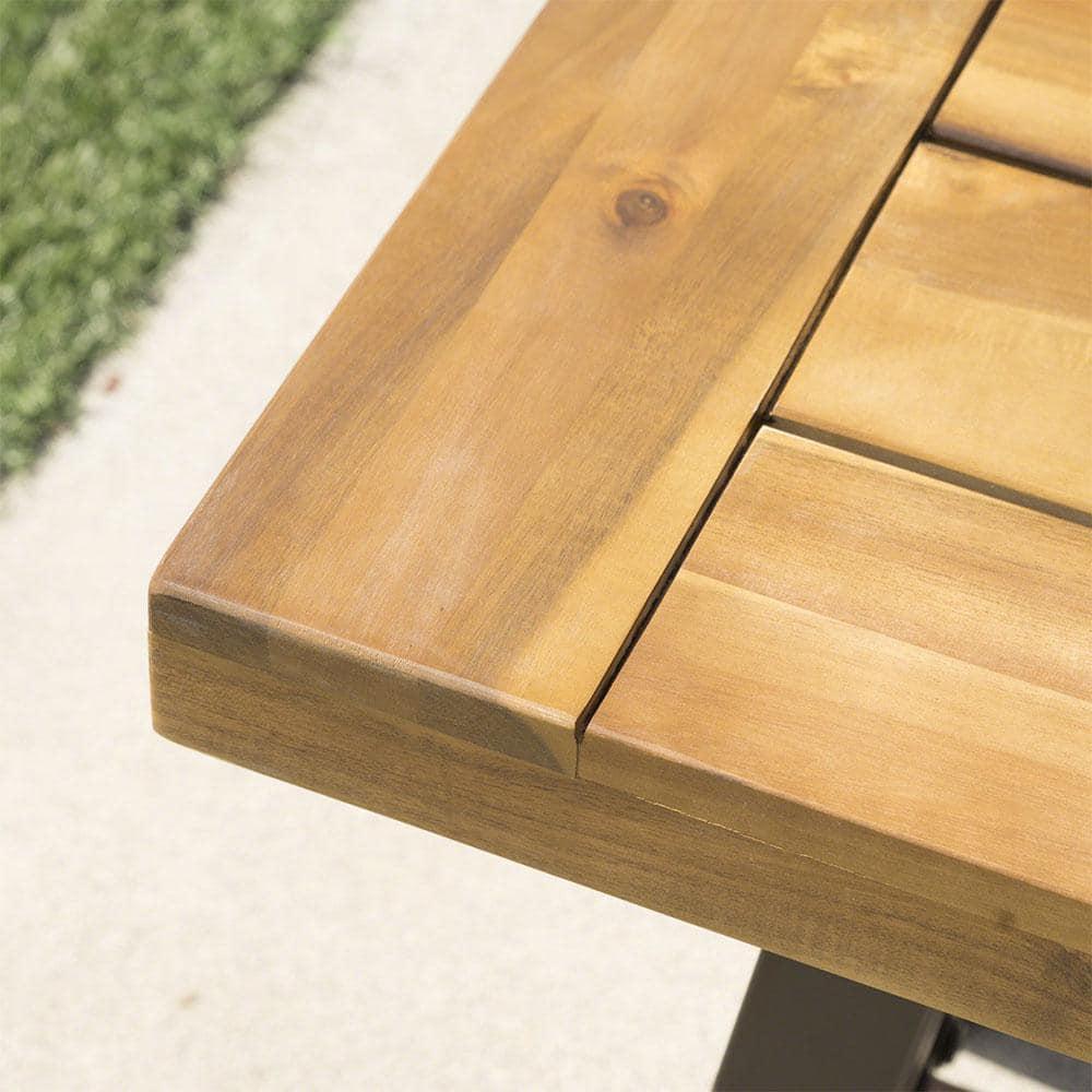 Rustic Black Steel and Acacia Wood Outdoor Bench