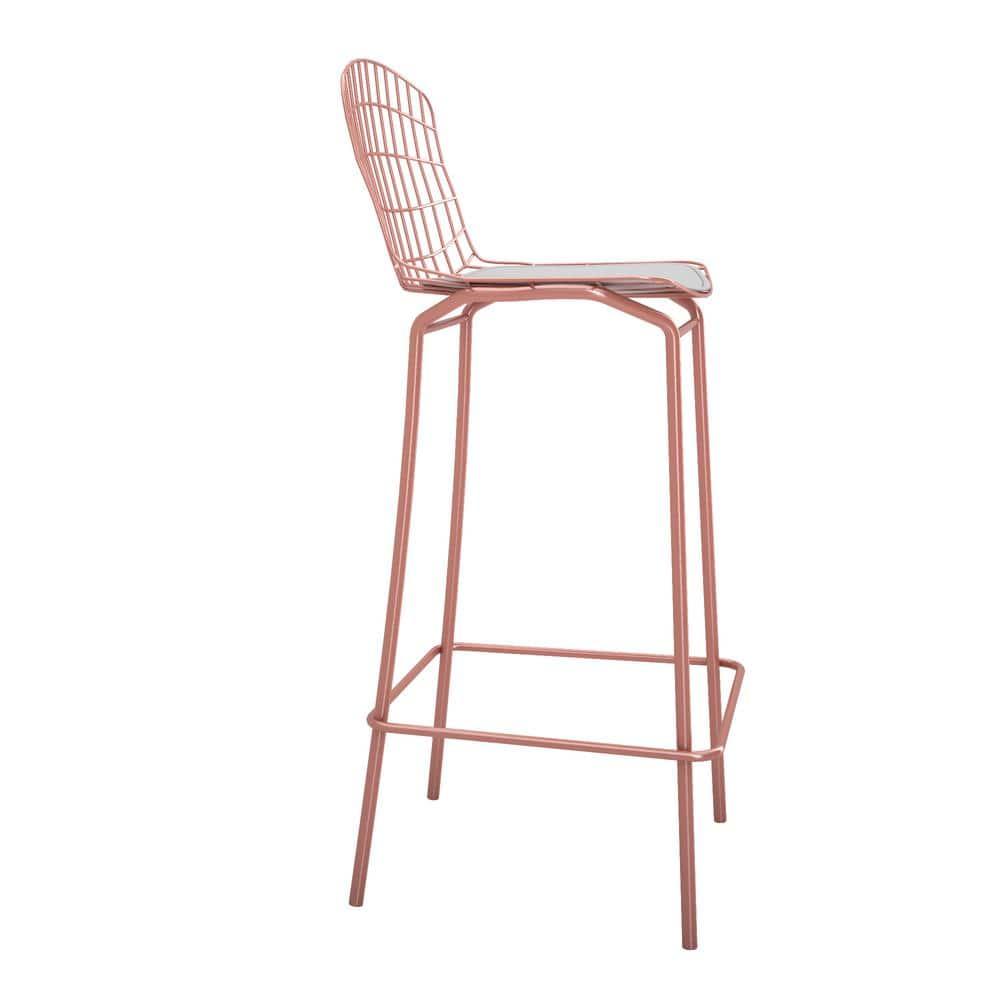 Madeline 41.73" Barstool with Seat Cushion in Rose Pink Gold and White